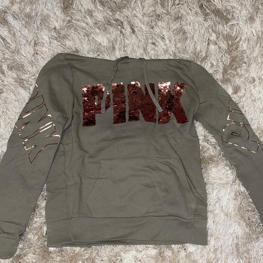 PINK olive green hoodie with sequence logo in rose gold